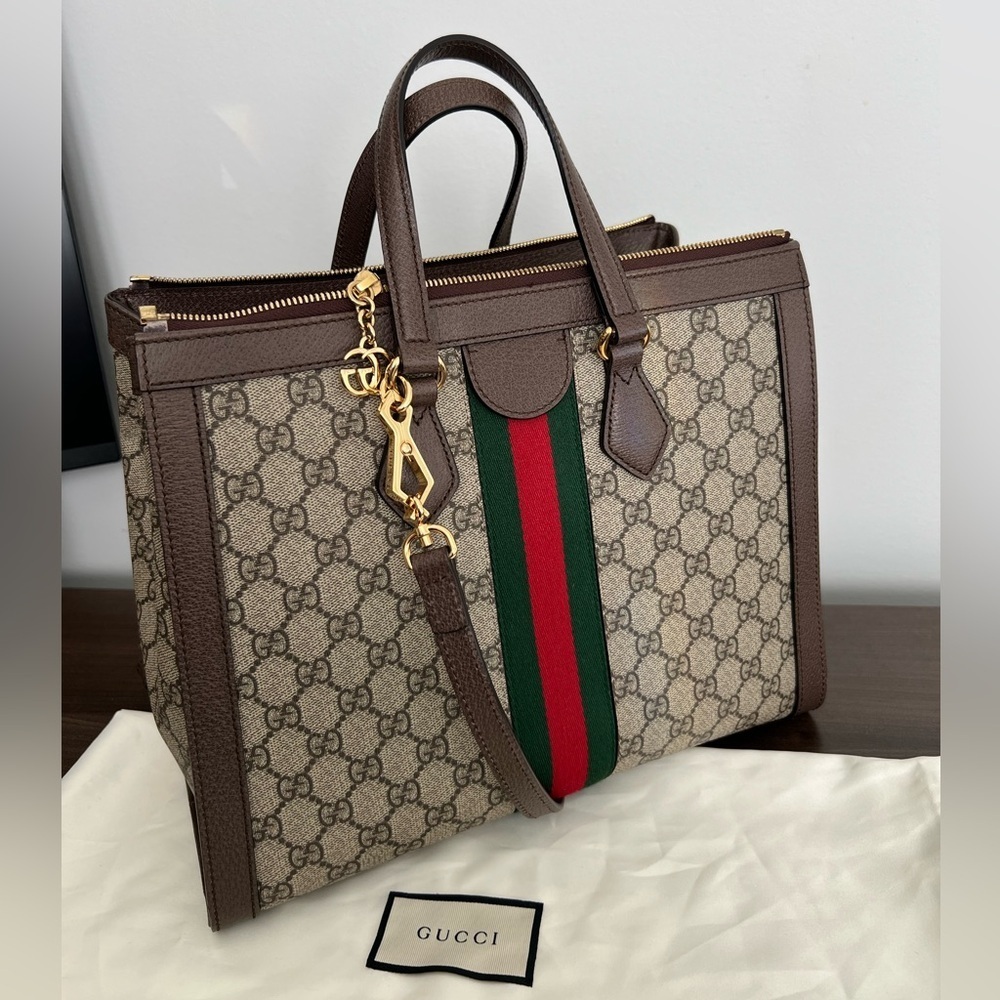 Authentic Gucci Supreme Monogram Web Medium Ophidia Tote - Picture 9 of 16